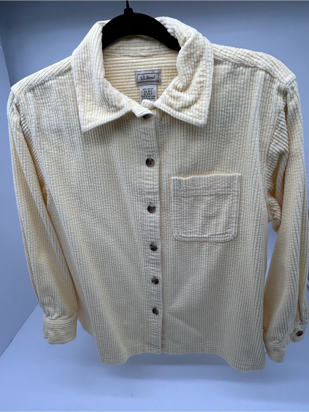 L.L. Bean XS Petite Cream Corduroy Button-Up Shirt Jacket